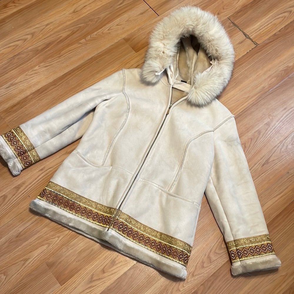 Vintage 1980s faux suede coat with faux fur lining